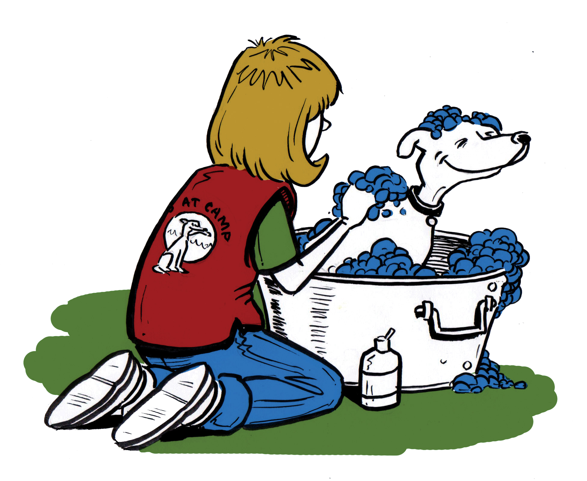 Dog bathing at camp